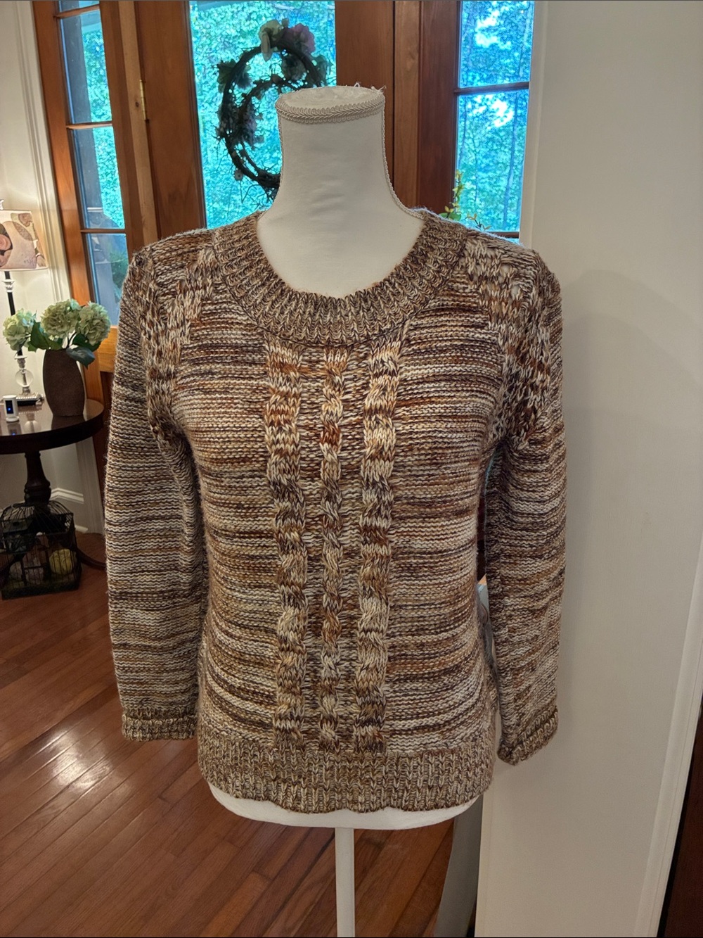 Young Threads New York City Earth Tone Cable Knit Sweater/ Back Zipper Size S